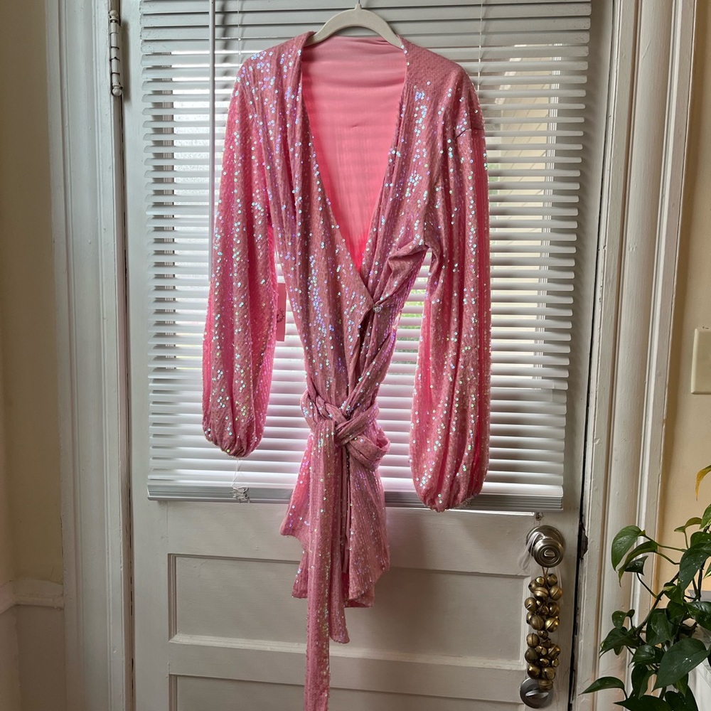 Brand New Alpine Butterfly Pink Sequin Wrap Dress